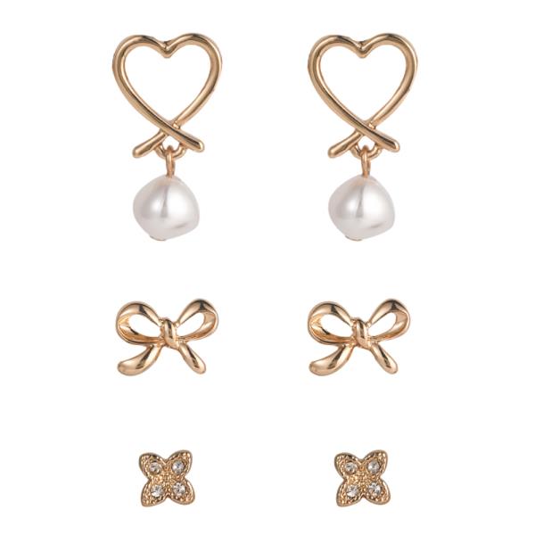 HEART BOW PEARL BEAD ASSORTED EARRING SET