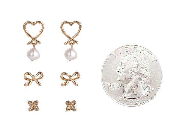 HEART BOW PEARL BEAD ASSORTED EARRING SET