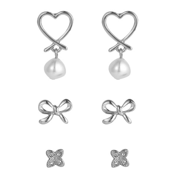 HEART BOW PEARL BEAD ASSORTED EARRING SET