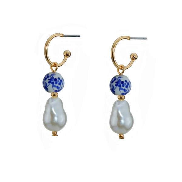 CERAMIC BLUE BAROQUE PEARL EARRING