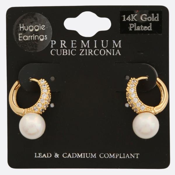 CZ PEARL DROP HUGGIE EARRING