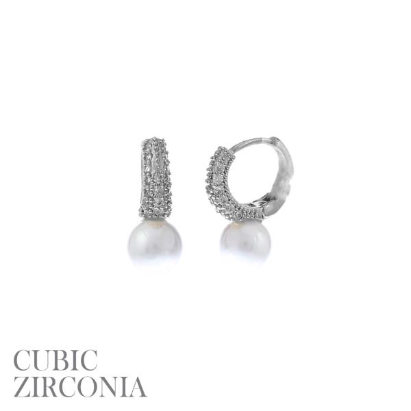 CZ PEARL DROP HUGGIE EARRING