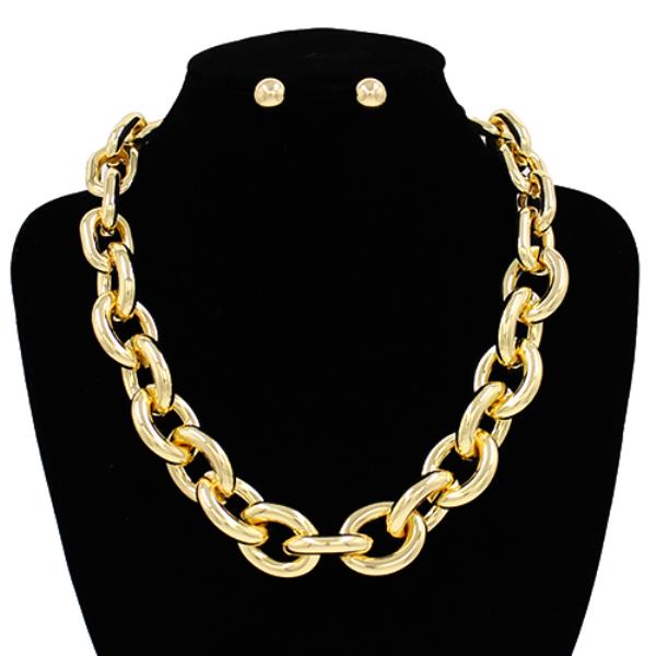 METAL CHUNKY CHAIN NECKLACE EARRING SET