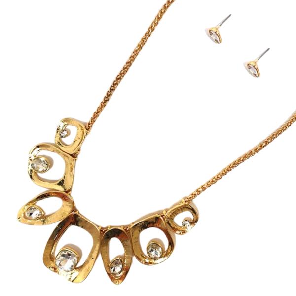 RHINESTONE METAL CIRCLE LINK METAL NECKLACE