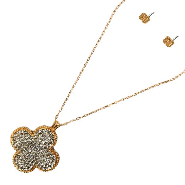 CLOVER RHINESTONE PENDANT NECKLACE