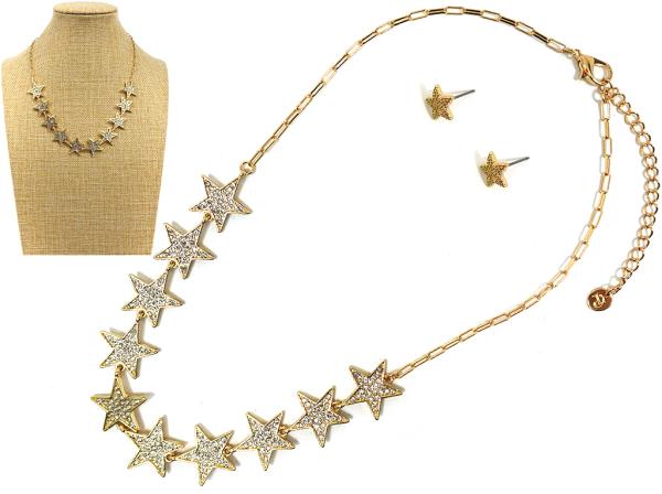 RHINESTONE STAR LINK METAL NECKLACE