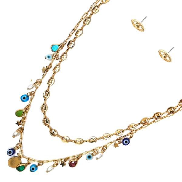 EYE CHARM BEADED LAYERED NECKLACE