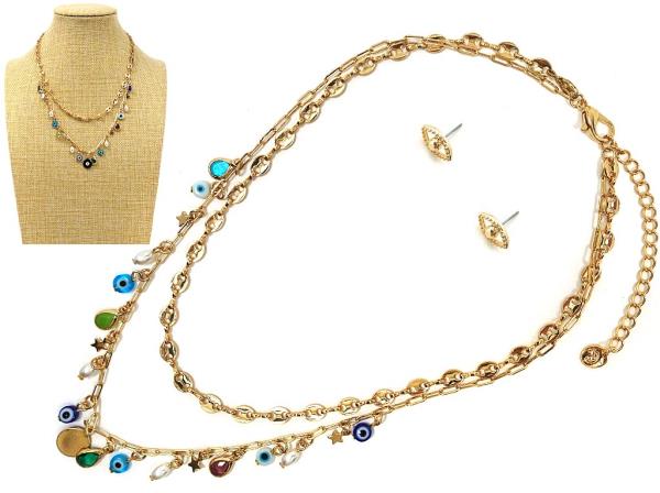 EYE CHARM BEADED LAYERED NECKLACE