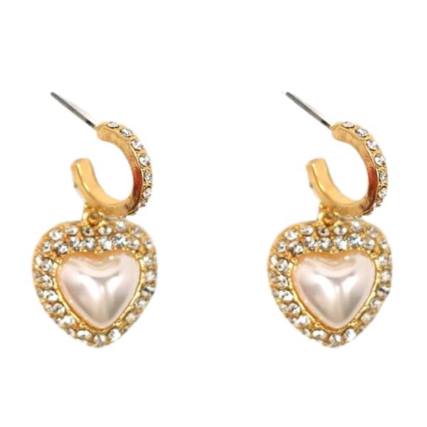 PEARL RHINESTONE HEART OPEN HOOP EARRING