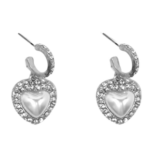 PEARL RHINESTONE HEART OPEN HOOP EARRING