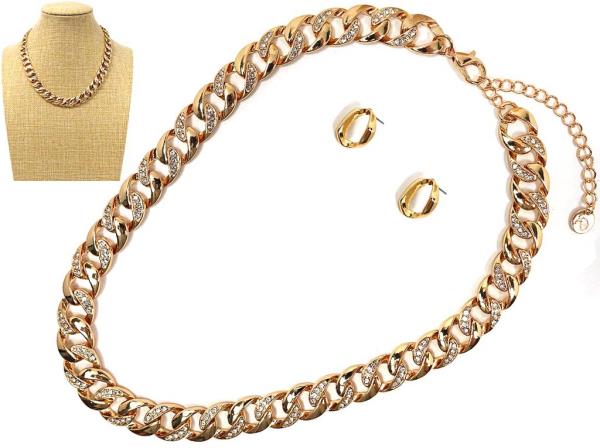 CURB LINK RHINESTONE METAL NECKLACE