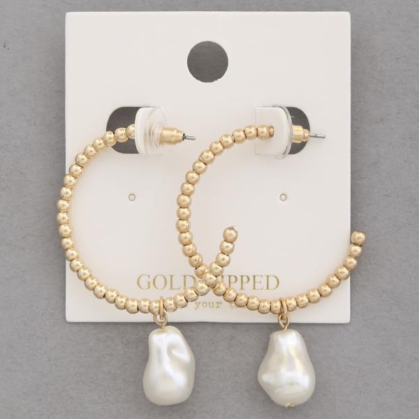 PEARL BEAD OPEN HOOP GOLD DIPPED EARRING