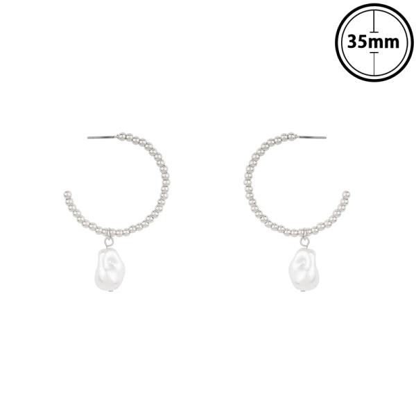 PEARL BEAD OPEN HOOP GOLD DIPPED EARRING