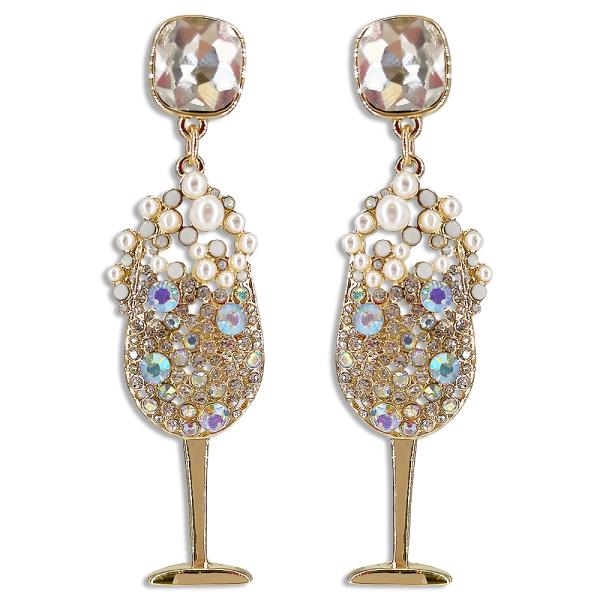 RHINESTONE CHAMPAGNE GLASS DANGLE EARRING