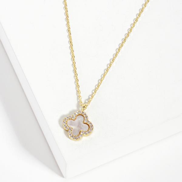 GOLD DIPPED CZ CLOVER PENDANT NECKLACE