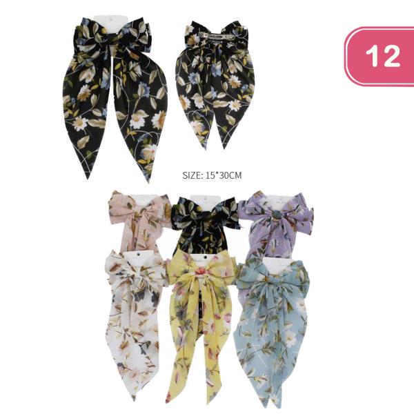 FLOWER RIBBON HAIR BOW PIN (12 UNITS)