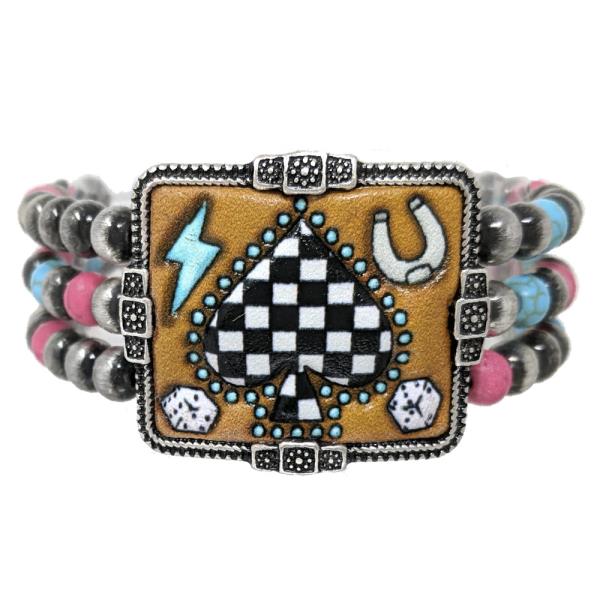 WESTERN NAVAJO TOOLED MULTI STONE BRACELET