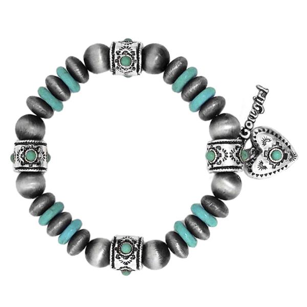 WESTERN NAVAJO TQ BEAD HEART CHARM BRACELET