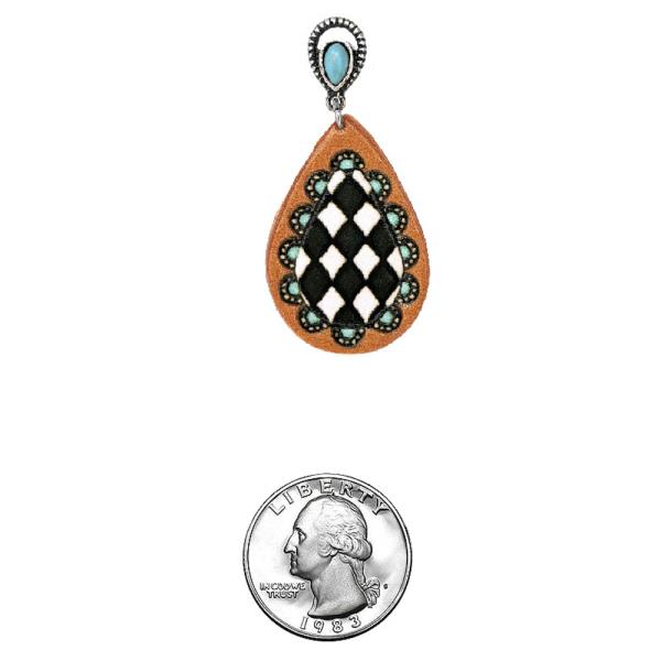 WESTERN TOOLED CHECK TQ STONE POST EARRING