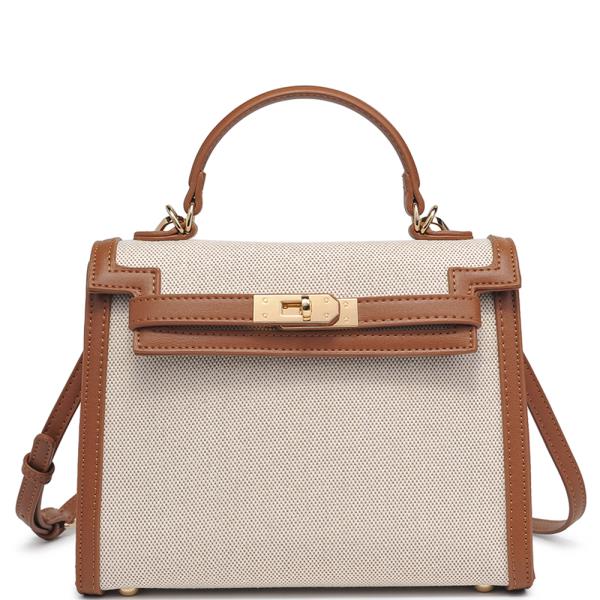 TWO TONE TEXTURED HANDLE SATCHEL BAG