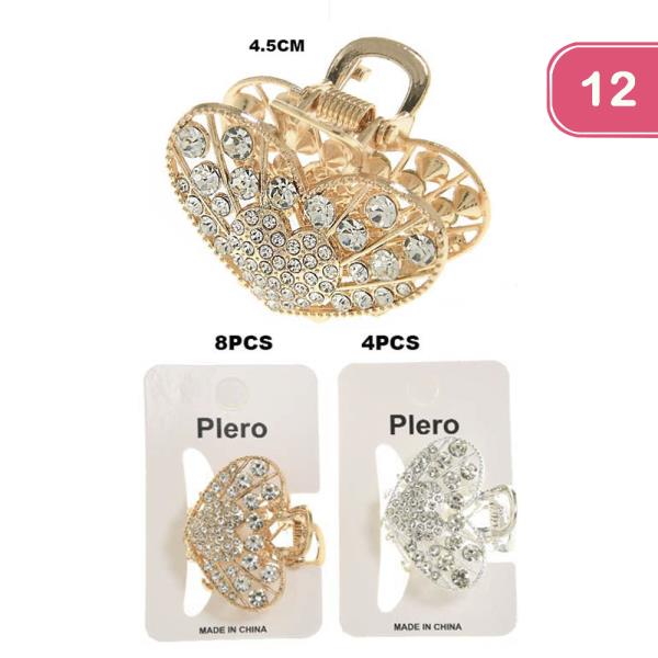 RHINESTONE HEART HAIR CLAW JAW CLIP (12 UNITS)