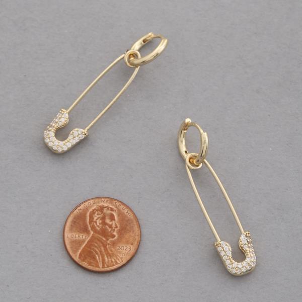 CZ SAFETY PIN DANGLE EARRING