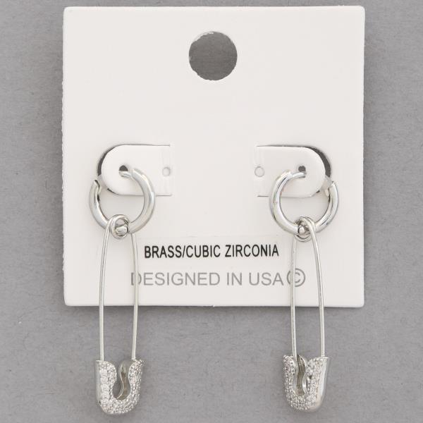 CZ SAFETY PIN DANGLE EARRING