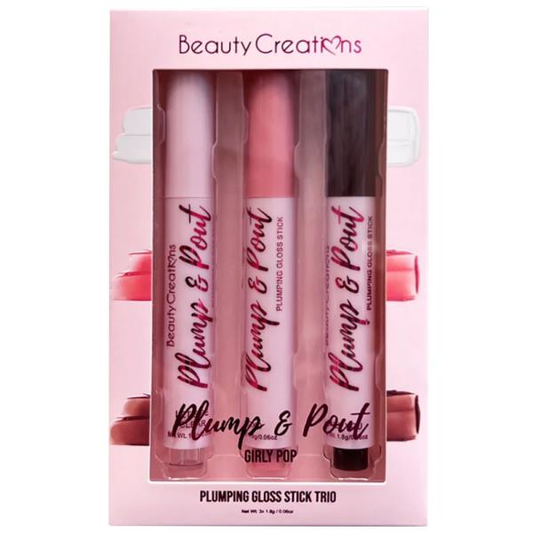 BEAUTY CREATIONS PLUMP AND POUT GIRLY POP PLUMPING GLOSS STICK TRIO