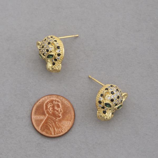 SODAJO CZ LEOPARD HEAD GOLD DIPPED EARRING