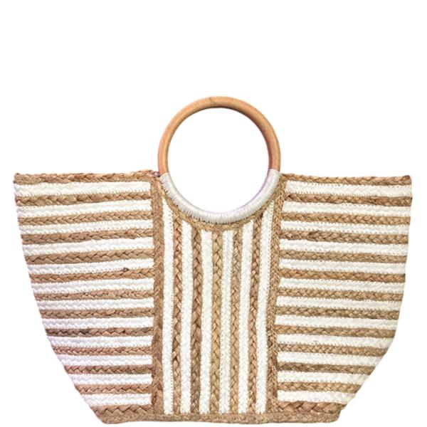 STRIPE DESIGN HANDLE TOTE BAG