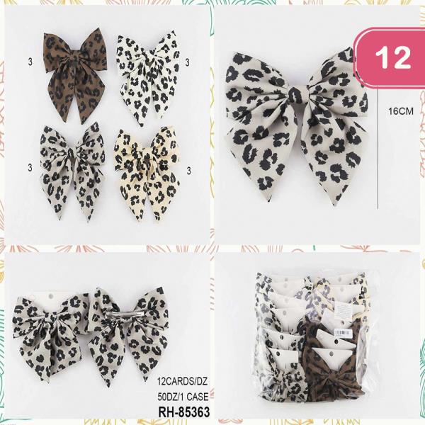 LEOPARD RIBBON HAIR BOW PIN (12 UNITS)