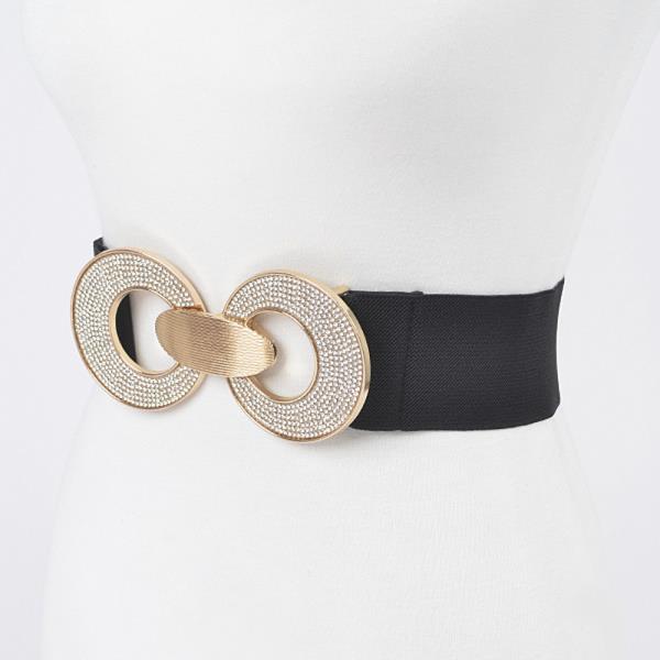 RHINESTONE TWO BUCKLE ELASTIC BELT