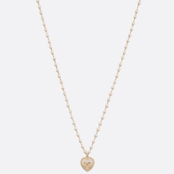 HEART CHARM PEARL BEAD NECKLACE