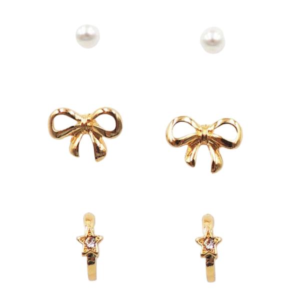 RIBBON PEARL EARRING 3 PAIR SET