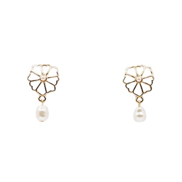 OPEN FLOWER STUD PEARL DROP EARRING