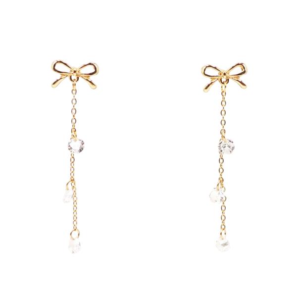 BOW AND CZ CHAIN DROP EARRING