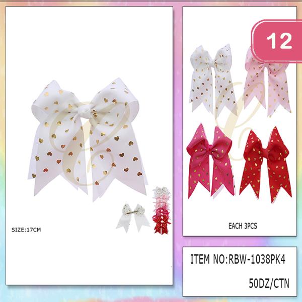 HEART RIBBON HAIR BOW PIN (12 UNITS)