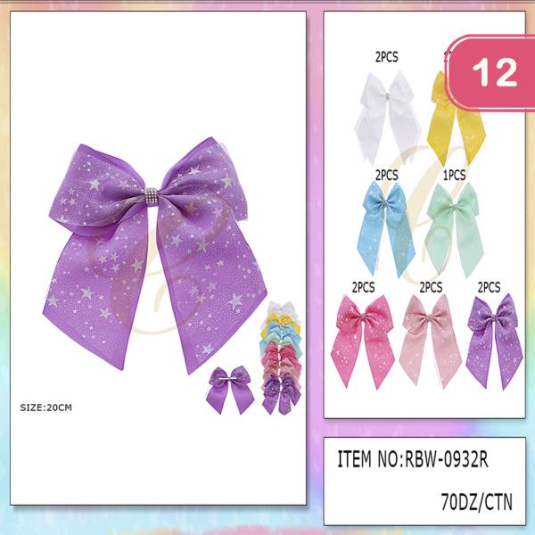 STAR RIBBON HAIR BOW PIN (12 UNITS)