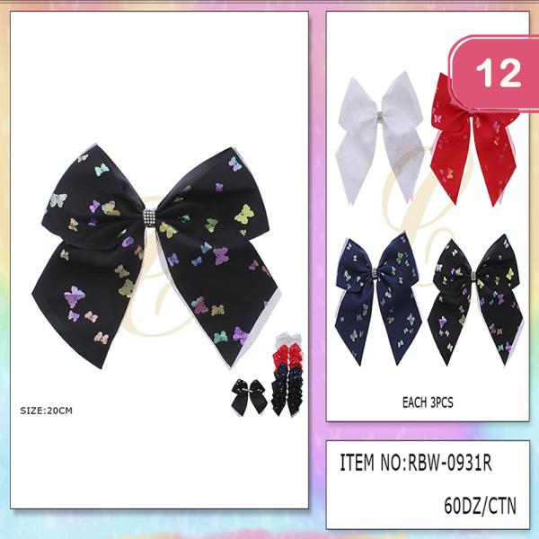 BUTTERFLY RIBBON HAIR BOW PIN (12 UNITS)