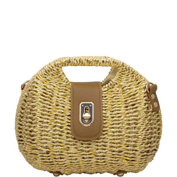 TWIST LOCK STRAW DESIGN HANDLE CROSSBODY