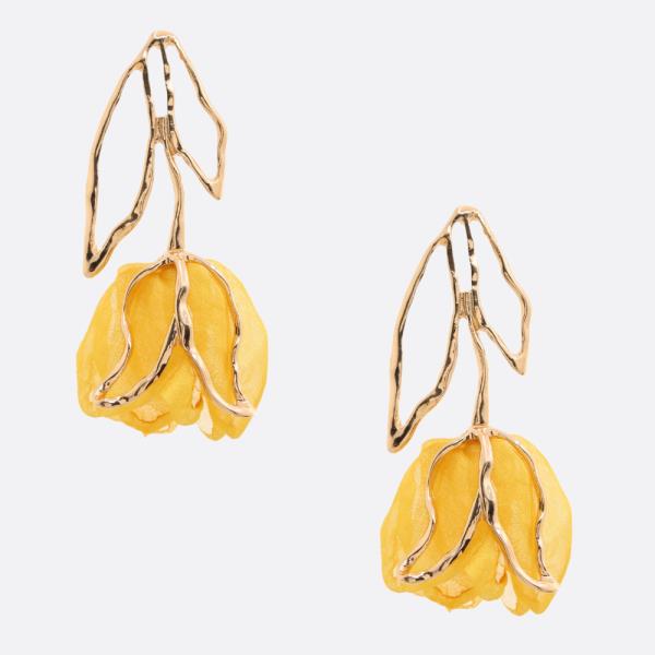 FABRIC FLOWER METAL DANGLE EARRING