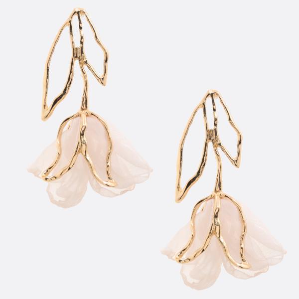 FABRIC FLOWER METAL DANGLE EARRING