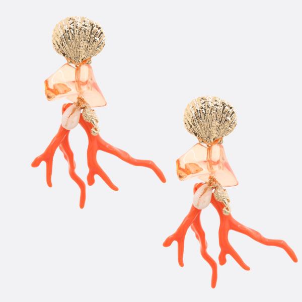 SEASHELL CORAL LINK DANGLE EARRING