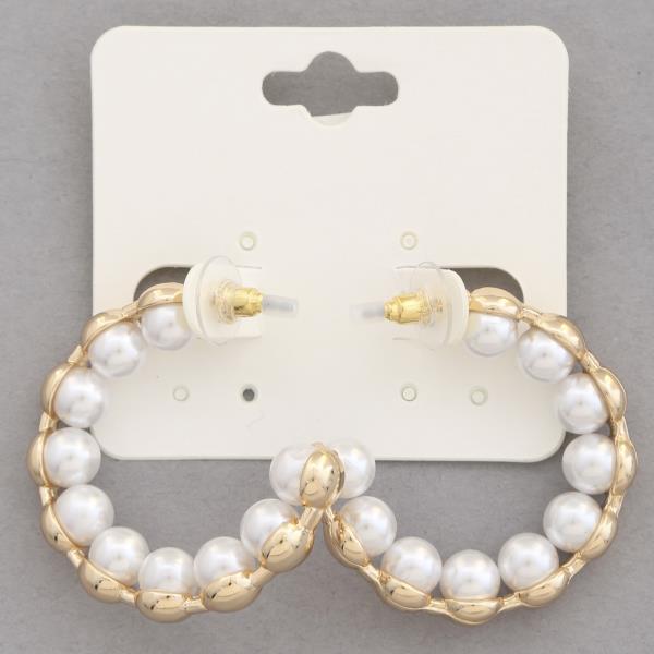 PEARL BEAD OPEN HOOP EARRING