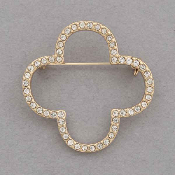 RHINESTONE CLOVER SHAPE BROOCH