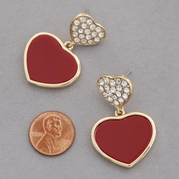 DOUBLE HEART RHINESTONE DANGLE EARRING