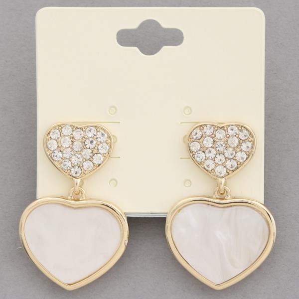 DOUBLE HEART RHINESTONE DANGLE EARRING