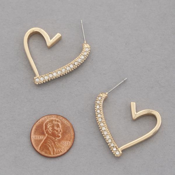 RHINESTONE HEART SHAPE METAL EARRING