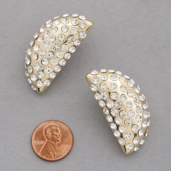 HALF CIRCLE RHINESTONE METAL EARRING