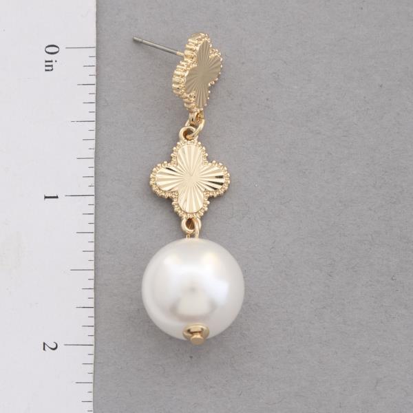 DOUBLE CLOVER PEARL BEAD DANGLE EARRING